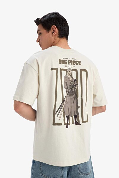 DeFacto %100 Pamuk One Piece Boxy Fit Bisiklet Yaka Sırt Baskılı Kısa Kollu T...