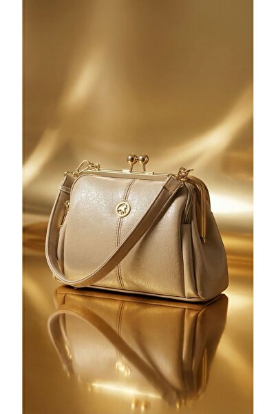 Gamzebags Kadın Burslu Gold Detaylı Fermuar Kapanmalı El Kol Ve Omuz Çantası