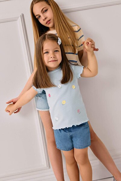 DeFacto Tricou cu mânecă scurtă, cu decolteu rotund, cu imprimeu floral, pent...