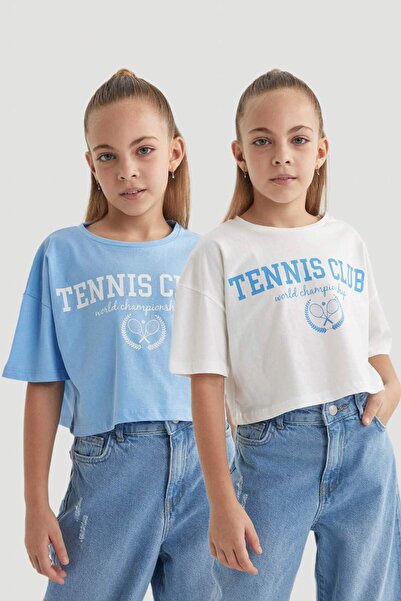 DeFacto Crop Bisiklet Yaka 2li Kısa Kollu Tişört Kız Çocuk B7795A8NS