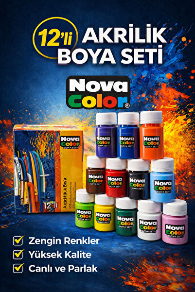 ANI OFİS KIRTASİYE A K 12'li Akrilik Boya Seti – Canlı Renkler, Yüksek Kapatı...