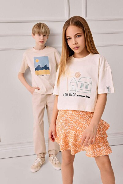 DeFacto Μπλουζάκι με φαρδιά γραμμή και στάμπα με λαιμόκοψη ποδηλάτου, κοντομά...