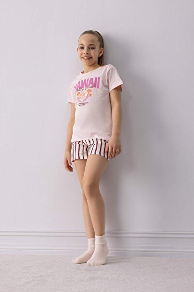 DeFacto Σετ πιτζάμες για κορίτσια - κοντομάνικο μπλουζάκι με στάμπα και σορτς