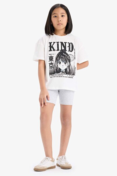 DeFacto Set de bumbac din cu imprimeu piese Tricou cu mânecă scurtă Colanți b...