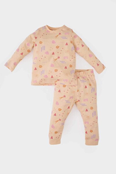 DeFacto Pijama Takımı Desenli Uzun Kollu Penye Üst Beli Lastikli Uzun Alt Kız...