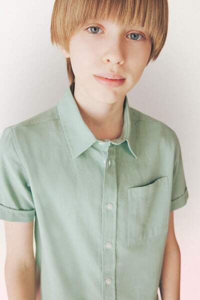 DeFacto Polo Yaka Keten Görünümlü Basic Düz Kısa Kollu Gömlek Erkek Çocuk Z32...