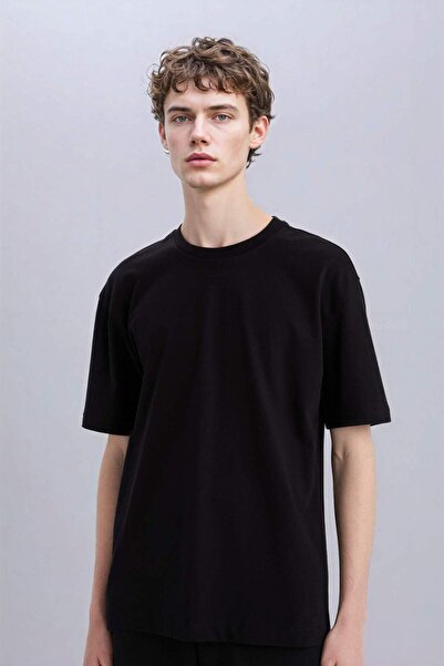 DeFacto %100 Pamuk Oversize Geniş Kalıp Bisiklet Yaka Basic Düz Kısa Kollu Ti...