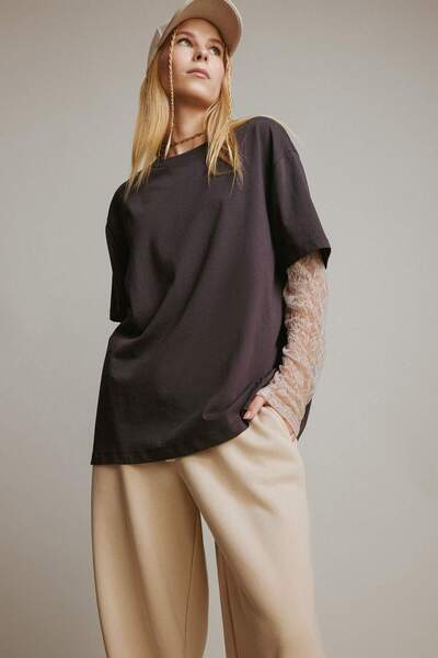 DeFacto Oversize tričko so širokým strihom a dlhým rukávom E7605AX25SP