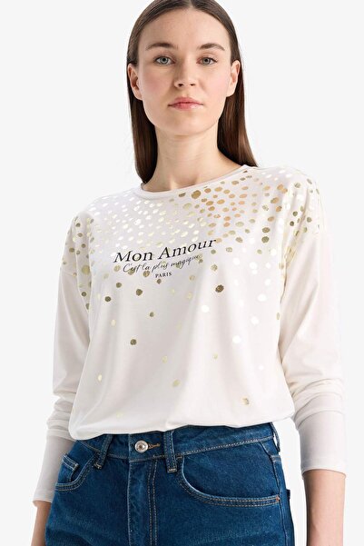 DeFacto Μακρυμάνικο μπλουζάκι με λαιμόκοψη E7122AX25SM