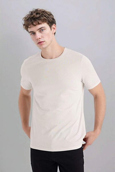 DeFacto Slim Fit Slim Fit Crew Neck Modal Μικτό βαμβακερό Basic μασίφ κοντομά...