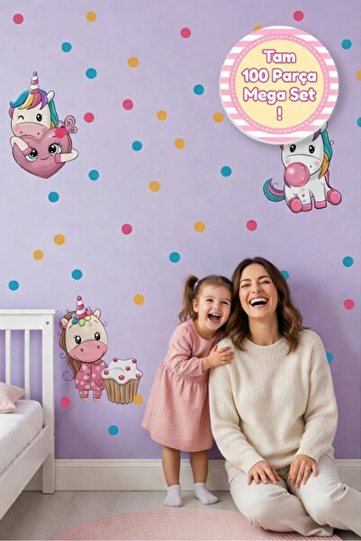 KT Decor Slatki jednorozi i šareni set mega zidnih naljepnica od Tačkasti dez...