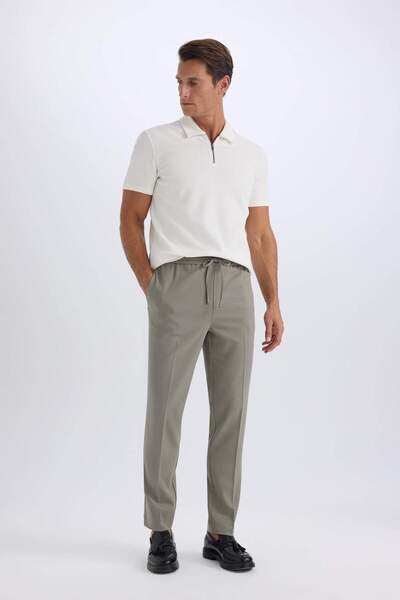 DeFacto Yazlık Kumaş Jogger Pantolon Beli Bağcıklı Lastikli Düz Paça Cepli He...