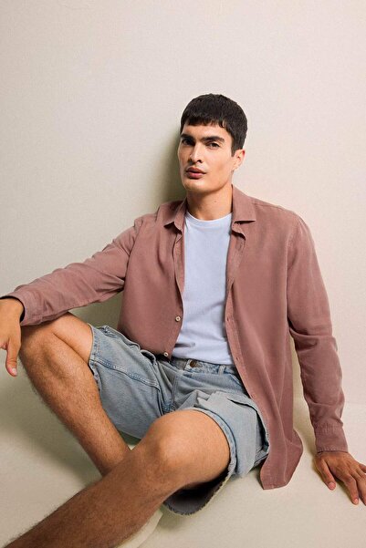 DeFacto Regular Fit Basic Plain Tencel Long Sleeve Shirt B2907Ax25Sp