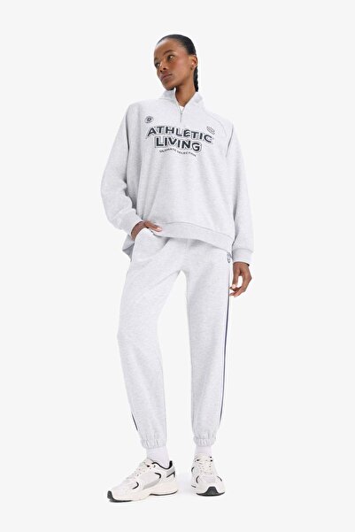 DeFacto Oversize Geniş Kalıp Dik Yaka Baskılı Sporcu Sweatshirt D7754AX25SP