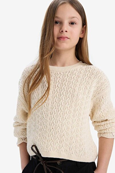 DeFacto Standart Fit Bisiklet Yaka Triko Kazak Kız Çocuk D9217A825SP