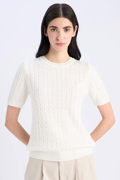 DeFacto Pulover cu mânecă scurtă din tricotaje cu guler rotund - Regular Fit ...