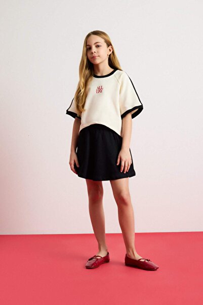 DeFacto Set 2 piese pentru fetiță, cu gât roșu, cu mânecă scurtă, tricou, fus...