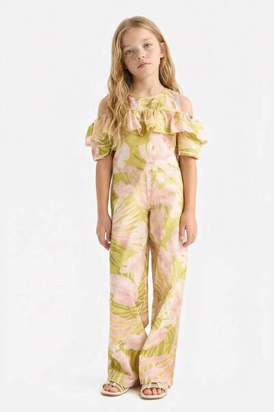 DeFacto Desenli Wide Leg Geniş Paça Pamuklu Pantolon Kız Çocuk D7610A825SM