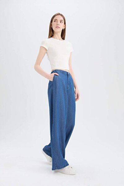 DeFacto Pull On Wide Leg Yüksek Bel Uzun Tensel Yıkamalı Pantolon D8239AX25SM