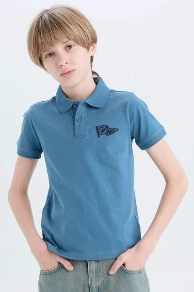 DeFacto Polo Collar Embroidered Short Sleeve T-Shirt for Boys D7859A825Sm