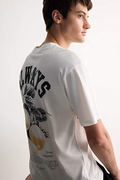 DeFacto Тениска с къс ръкав, щампа и кръгло деколте от 100% памук, свободна к...