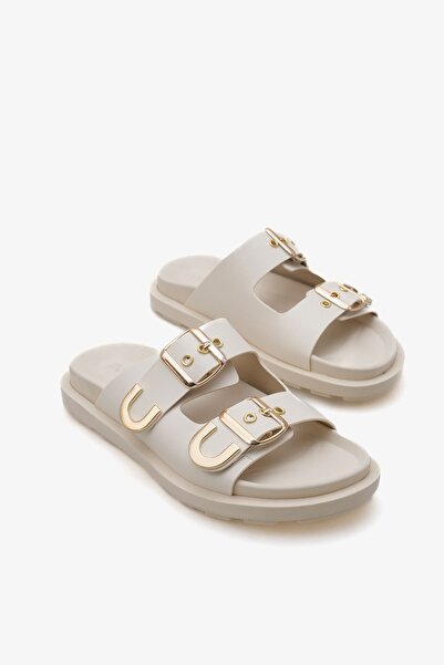 LOJO Γυναικείο Χρυσό Τρόκετ Διπλό Λουράκι Casual Παντόφλες Laris