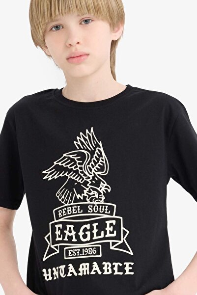 DeFacto Bedrucktes Kurzarm-T-Shirt mit Rundhalsausschnitt für Jungen D9281A825SM