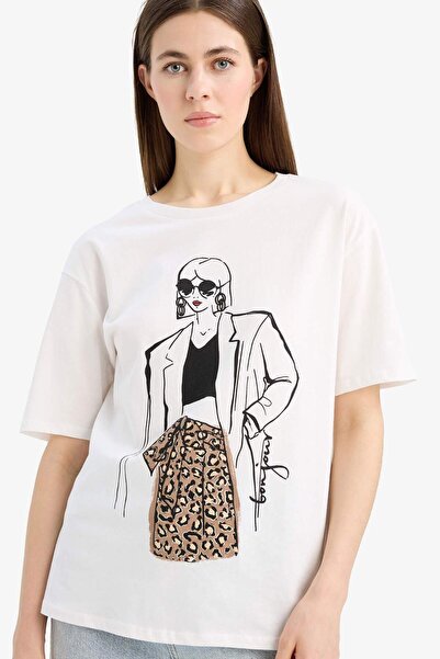 DeFacto 100% bavlna Regular Fit Tričko z česané bavlny s potiskem E5141AX25SM