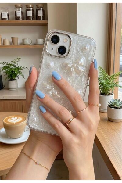 Caseji iPhone 13 / 14 Uyumlu Kurdale Boncuk Epoksi Kamera Çerçevesi Metalize Hassas Tuşlu Kılıf