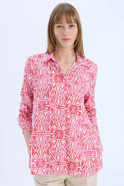 DeFacto سترة مطبوعة بأكمام طويلة وياقة قميص واسعة الحجم E4347ax