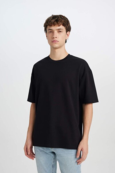 DeFacto Oversize Wide Fit Crew Neck Short Sleeve Basic Plain Heavy Fabric T-S...