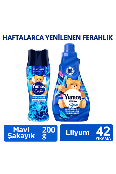 Yumoş Extra Konsantre Yumuşatıcısı Lilyum 1008 ml x1 + Çamaşır Parfümü Mavi Ş...