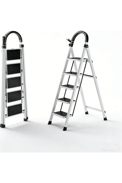 BESTONE سلم بياز القابل للطي من الفولاذ الكربوني بخمس درجات - قاعدة مانع للان...