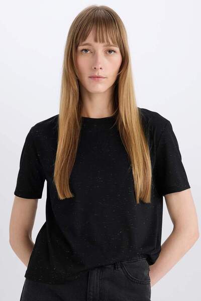 DeFacto Футболка з короткими рукавами та блискітками з круглим вирізом вільно...