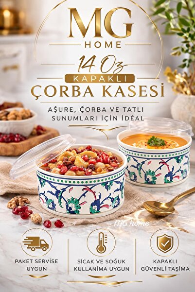 VENON 25 Adet 👩🏻‍🍳 14 Oz Karton Kağıt Aşure Çorba Tatlı Yemek Kasesi Kulla...