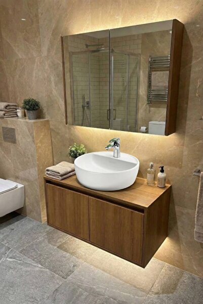 AdnDesing Banyo Dolabı-Asma 2 Kapaklı-Ahşap Mdf 100 Cm -Alt Dolabı -Aynasız-L...