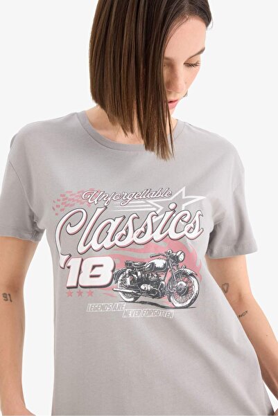 DeFacto Μπλουζάκι με κοντό μανίκι με στάμπα με κανονική εφαρμογή D9601AX25SM