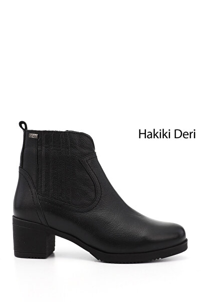 GÖNDERİ(R) حذاء نسائي/بنات أسود من الجلد الطبيعي بسحاب وكعب سميك