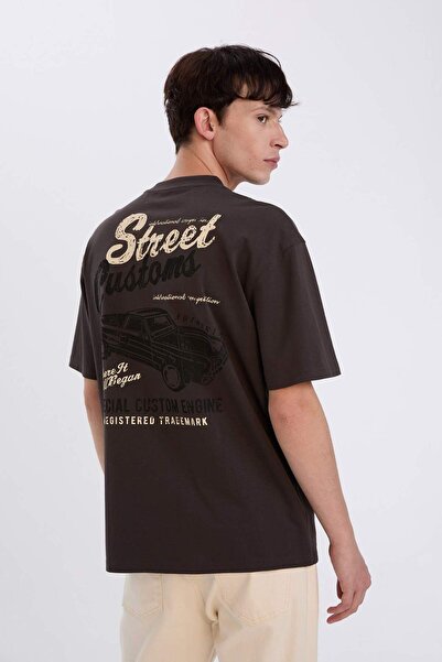 DeFacto 100% Baumwolle Boxy Fit Rundhals-T-Shirt mit Rückendruck und kurzen Ä...