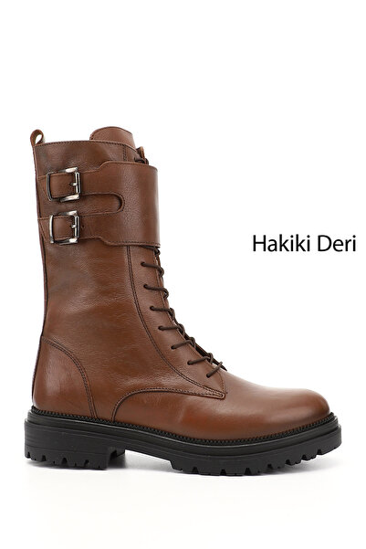 GÖNDERİ(R) Kadın Taba Antik Fermuarlı Hakiki Deri Postal Bot