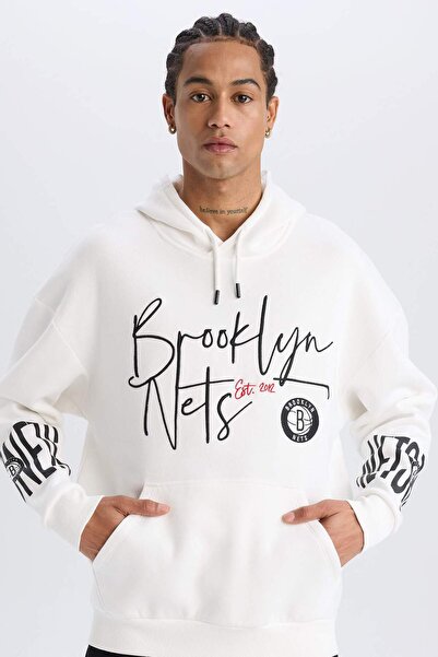 DeFacto Nba Brooklyn Nets Oversized Wide Fit Hooded Thick Sweatshirt D8513Ax25Sp