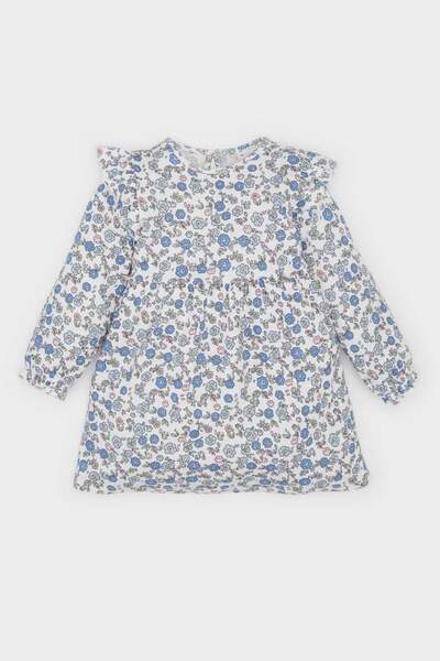 DeFacto Çiçekli Uzun Kollu Waffle Elbise Kız Bebek D9387A525SP