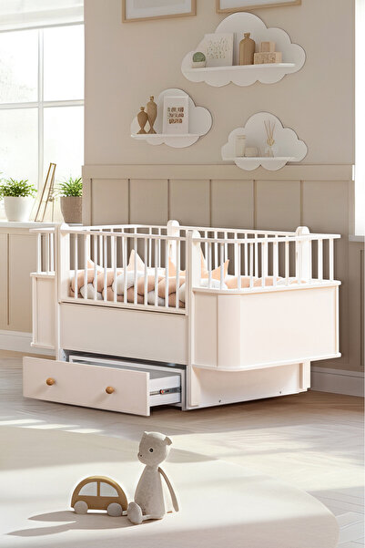 Setay MDF Beşik, Krem Dünya Çekmeceli Büyüyen Beşik 80x130 - Krem Dünya Karyo...