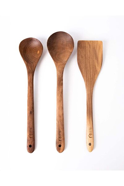 Hakiki Store El Yapımı Ceviz Mutfak Seti 3'lü (2 Kaşık + 1 Spatula)