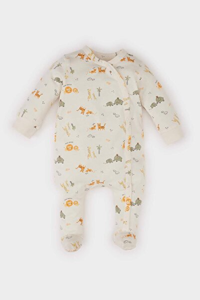 DeFacto Baby Boy Newborn Safari Patterned Long Sleeve Combed Cotton Jumpsuit ...