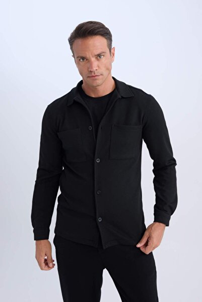 DeFacto Regular Fit Polo Neck Combed Cotton Shirt Jacket D7243Ax25Sp