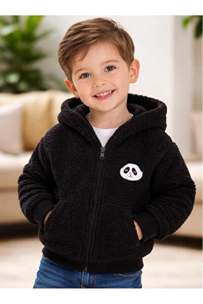 Genel Markalar Wellsoft Pelüş Kız-Erkek Çocuk Fermuarlı Kapüşonlu Mont Hırka