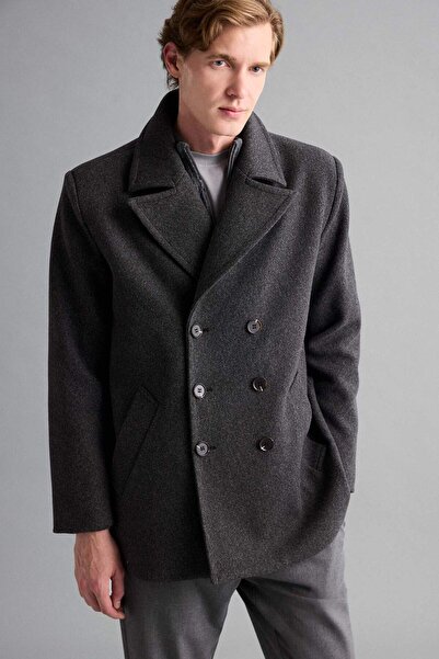 DeFacto Slim Fit Slim Fit Buttoned Pocket Lined Cashmere Coat Parka D1521Ax24Wn