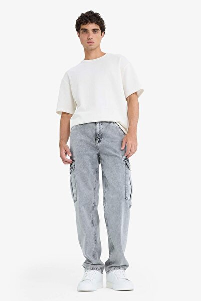 DeFacto Relax Fit Cargo-Taschen-Jeanshose mit weitem Bein D7263AX25SP