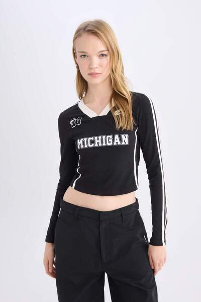 DeFacto Fitted, bedrucktes Langarm-T-Shirt D6697AX24WN